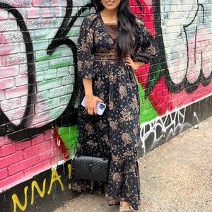 Free People The Golden Hour Maxi Dress Black Combo Size Small